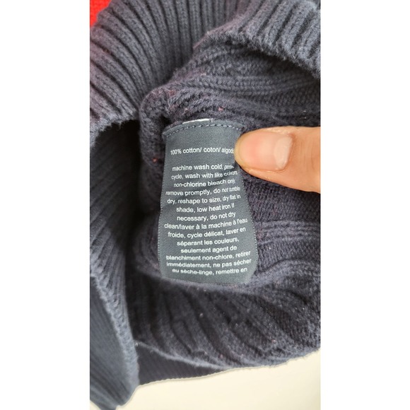 Tommy Hilfiger Red White Blue Cable Knit Sweater 100% Cotton Women's L - Picture 7 of 9